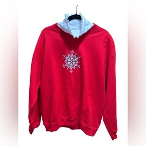 PFI Fashions Red Snowflake Sweatshirt – XL Vintage Holiday Embellished Pullover